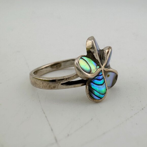 Natural Abalone Flower Ring in Sterling Silver Size 9.75 - Picture 10 of 16